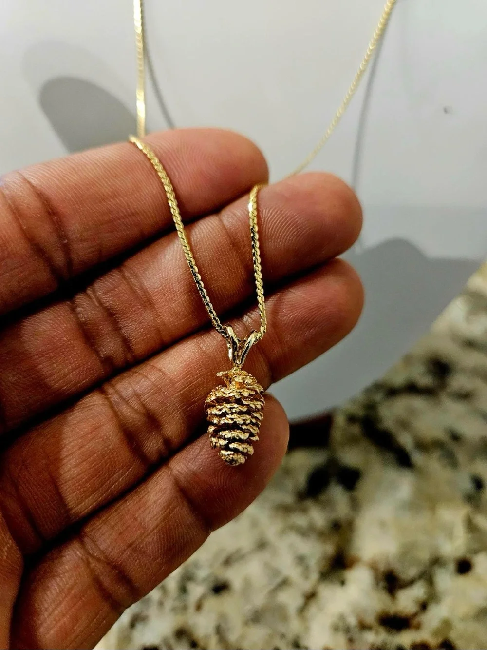 Gold Pinecone Pendant Necklace - 18kt